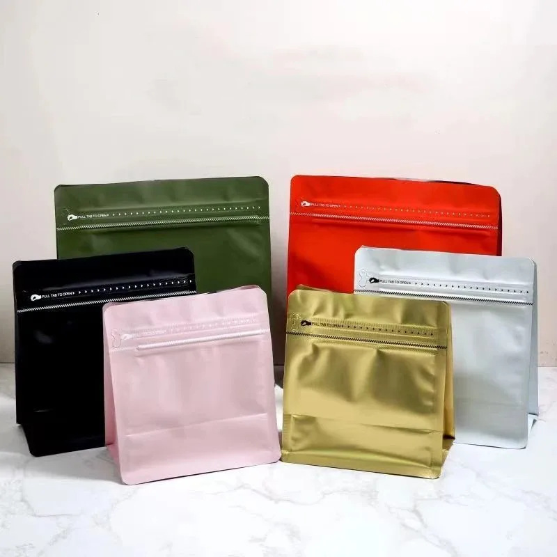 Heat Sealable Matt Mylar Aluminum Foil Pouches Flat Bottom Ziplock Tea Ground Coffee Valve Packaging Bag 150g 250g 500g