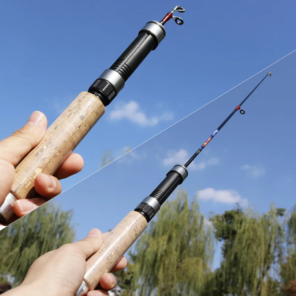 Sougayilang صنارة صيد الجليد الصغيرة تلسكوبية لصيد الأسماك على الجليد مع قبضة خشبية - المعدات الأساسية لصيد الأسماك على الجليد في الشتاء