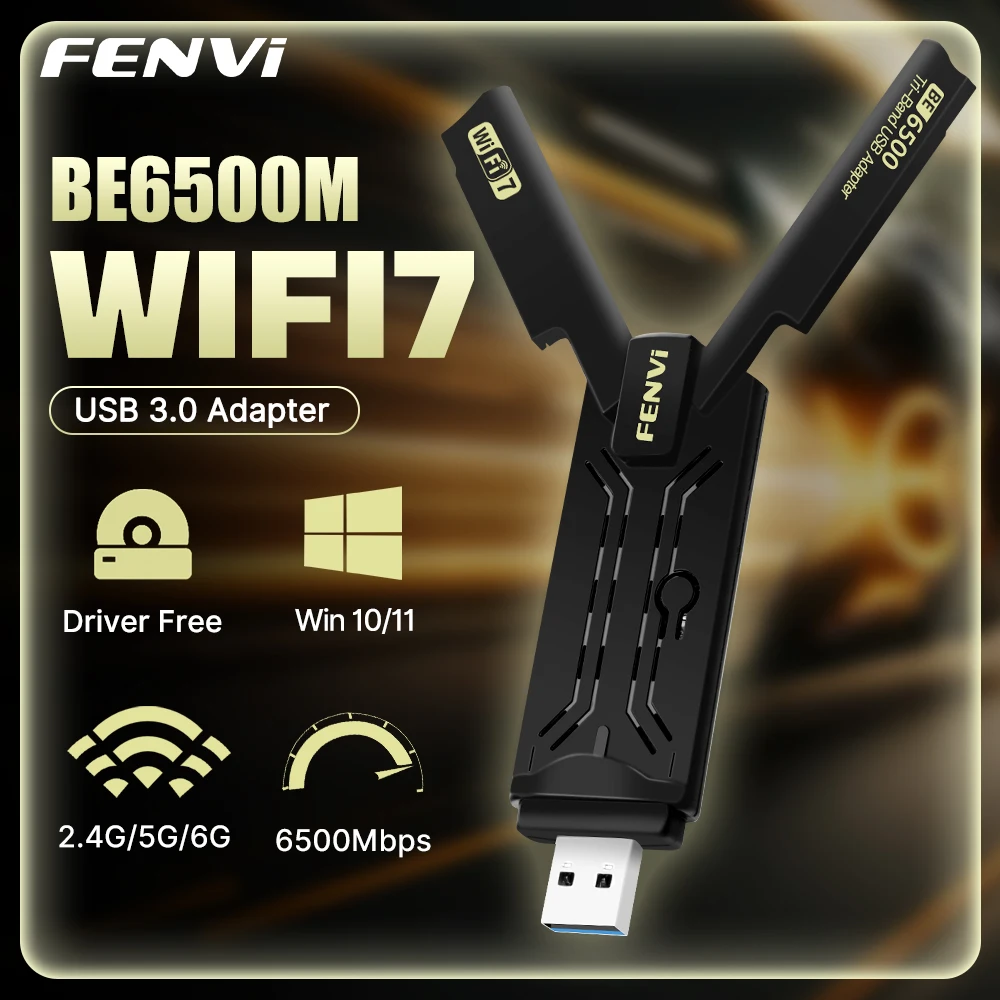 FENVI WiFi 7 USB3.0 Adapter BE6500 2,4G/5G/6GHz Tri-band 6500Mbps 802.11BE USB Wireless Netzwerk Karte Für Win10/11 PC Treiber Kostenloser