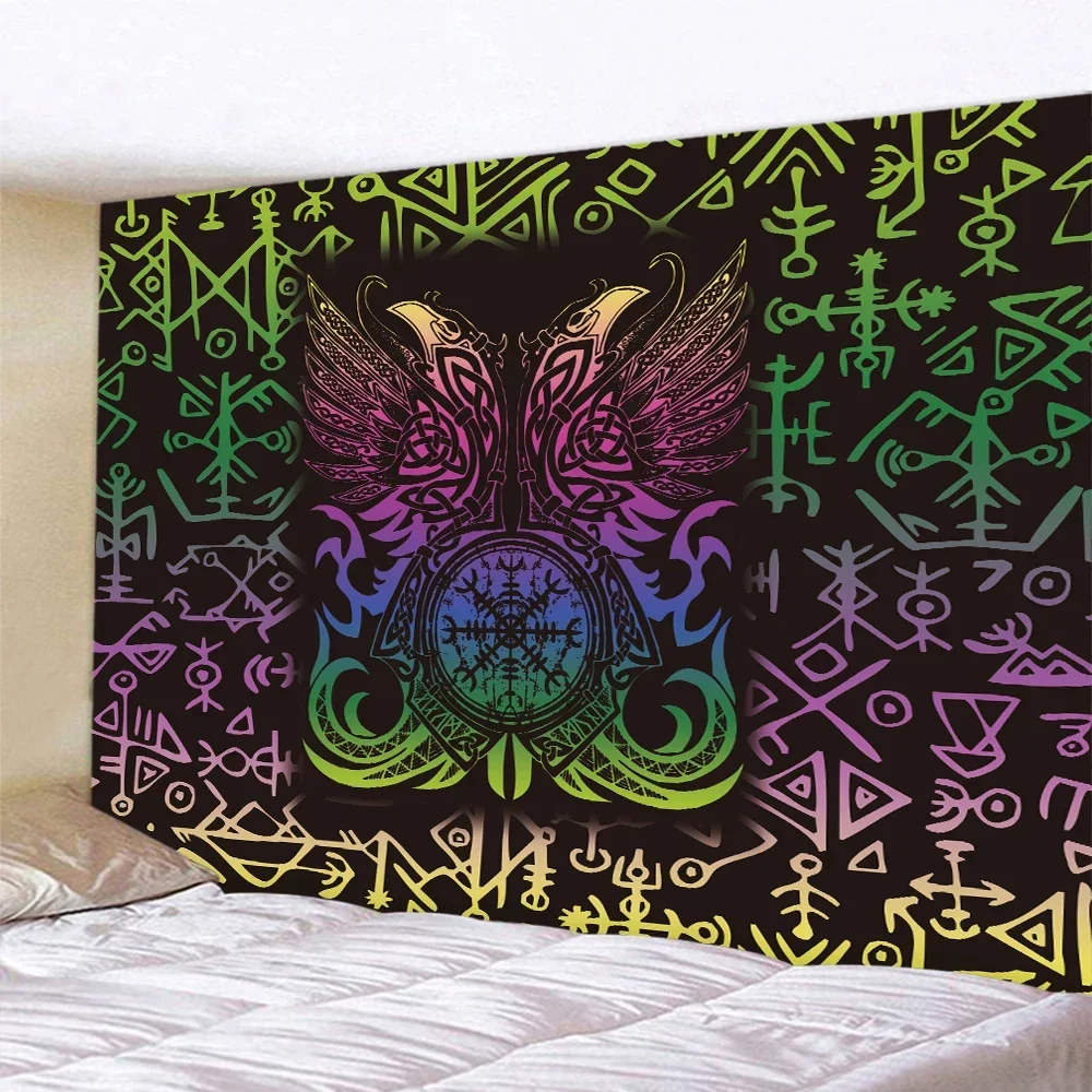 Viking Mystery Symbol Home Decoration Art Tapestry Bohemian Decoration Yoga Mat Hippie Yoga Mat Sofa Blanket Sheets