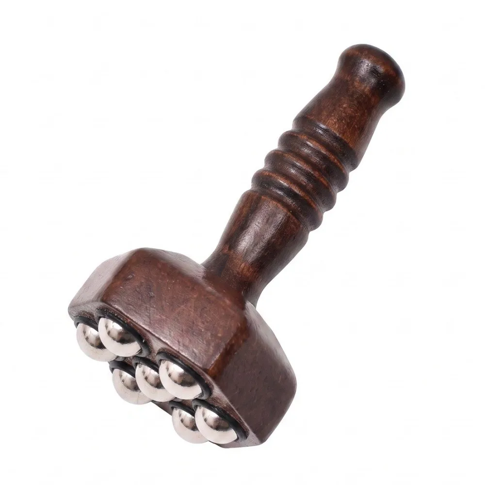 Wood Massage Roller Hand Grip Handle Multi ball Head Gua Sha Tool Metal Ball Roller Polished Surface Muscle Relaxation Tool