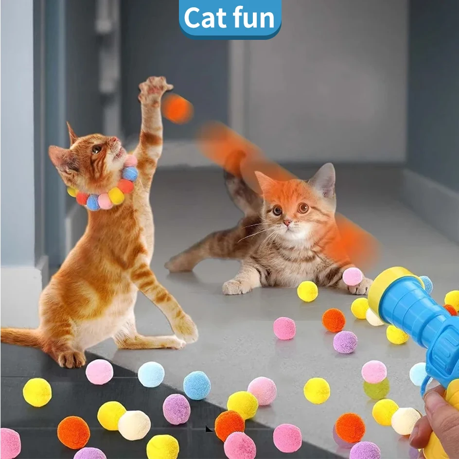 Interactive Launch Training Cat Toys Creative Kittens Mini Pompoms Games Stretch Plush Ball Toys Cat Supplies Pet Accessories