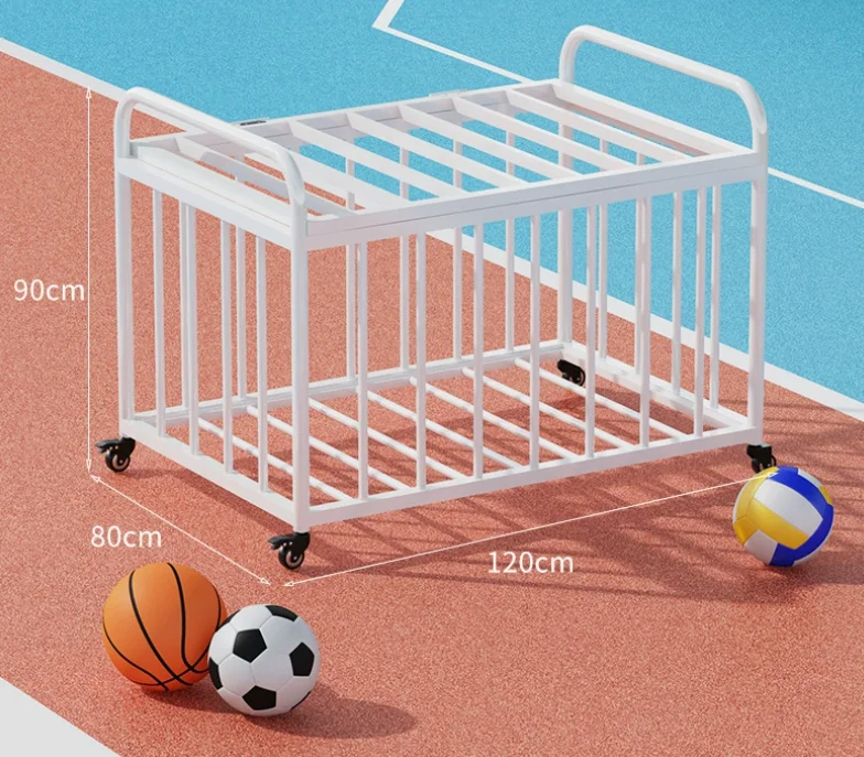 Mobile Storage Frame with Pushing Cart Basketball Rack and Storage Basket for Balls Storage