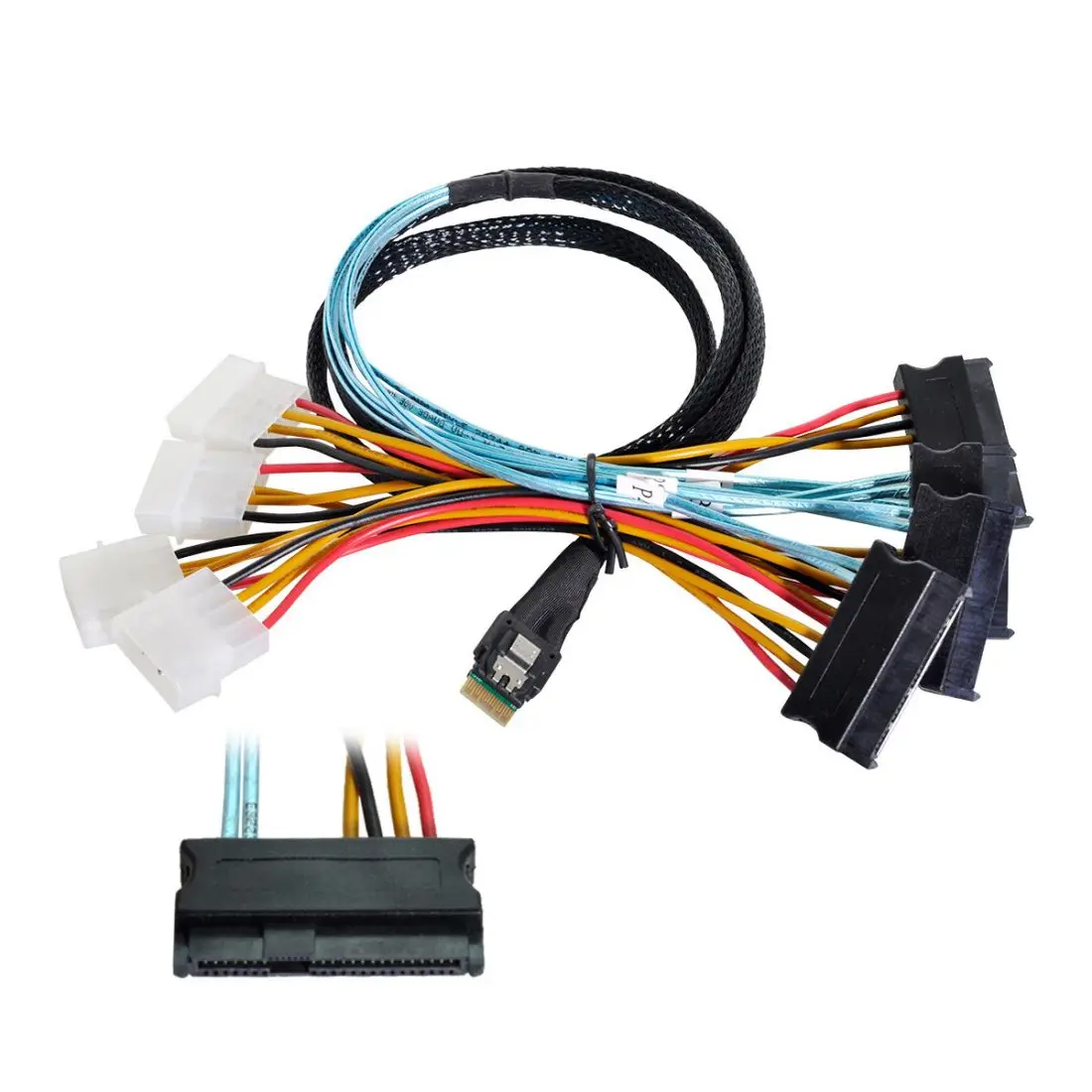 Zihan 38Pin  Slimline SAS 4.0 SFF-8654 4i Host to 4 SAS 29Pin SFF-8654 Target Hard Disk Fanout Raid Cable