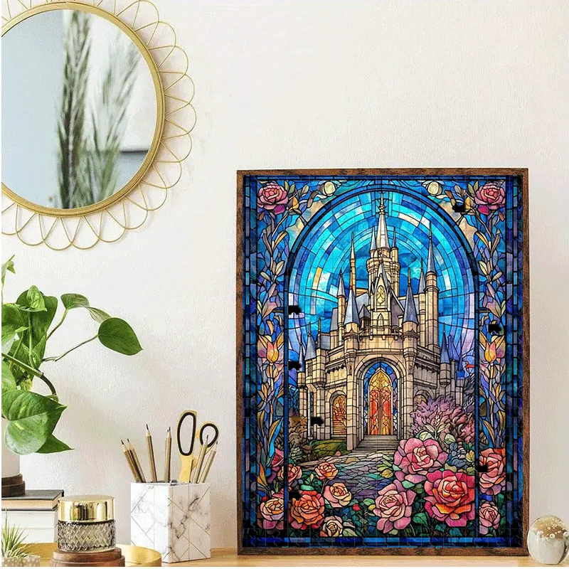 500개/1000개 조각 매혹적인 스테인드글라스 성 퍼즐 성인용 - 휴대용 두뇌 자극, DIY 중세 퍼즐