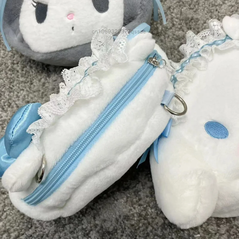 Cinnamoroll Kuromi Cute Anime Bag Sanrio Lolita Lace-edge Decor borsa a tracolla ricamata Hello Kitty Zipper Storage Bag