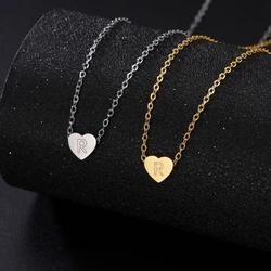 Love Heart Necklace Women Men Stainless Steel Jewelry A-Z 26 Letters Name Initials Pendant Couple Trend New Year Christmas Gifts