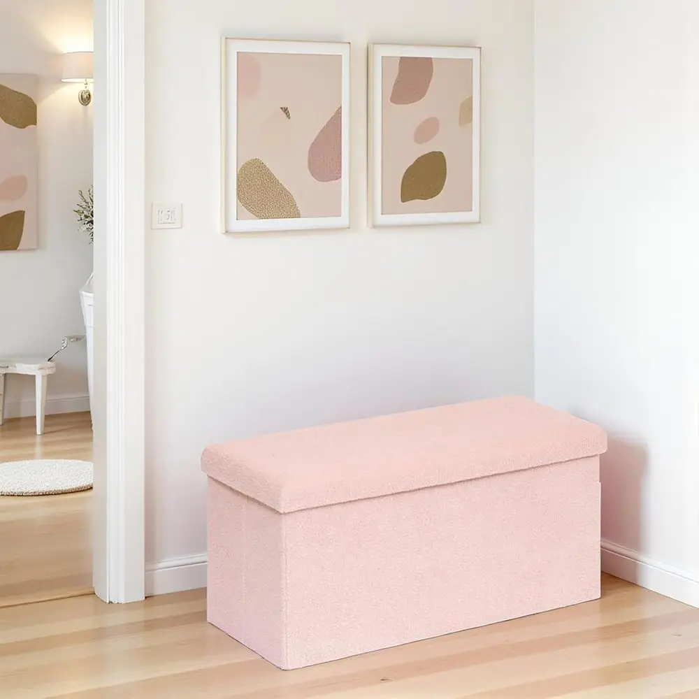 

30 Inches Storage Ottoman Bench - Square Ottoman with Sherpa Top,Storage Bench or Bedroom 30" L x 15" W x 15" H - Pink