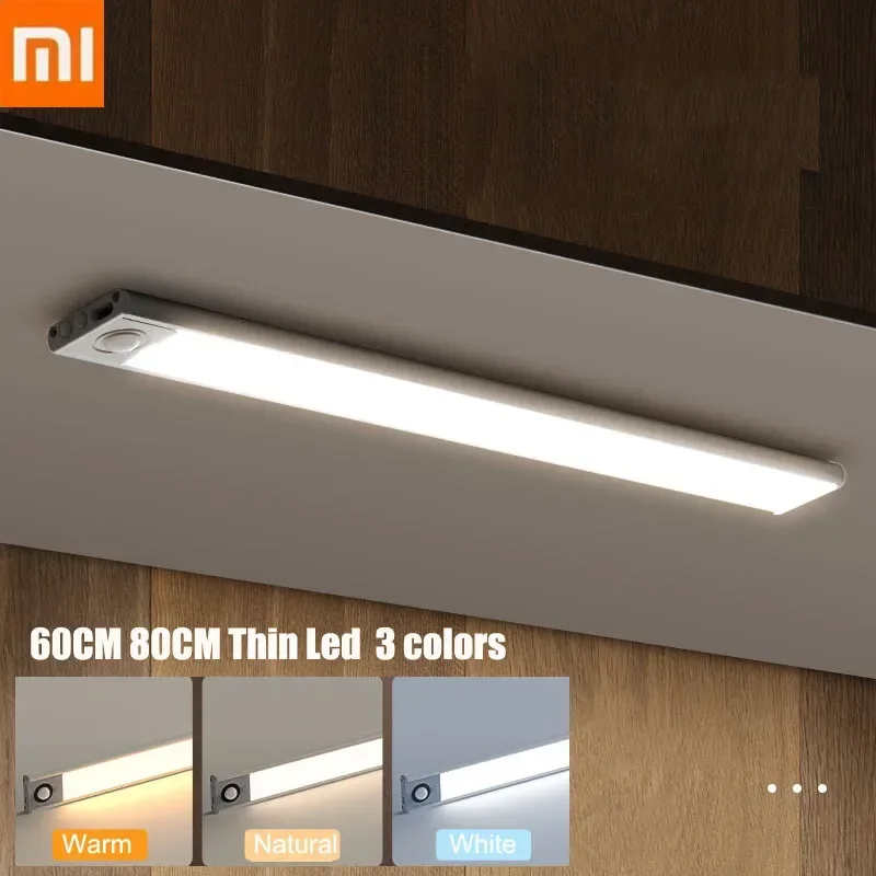 60CM 80CM Xiaomi Night Light Motion Sensor Thin LED Kitchen Rechargeable USB Lamp Backlight For Bedroom Bedside Table Lighting