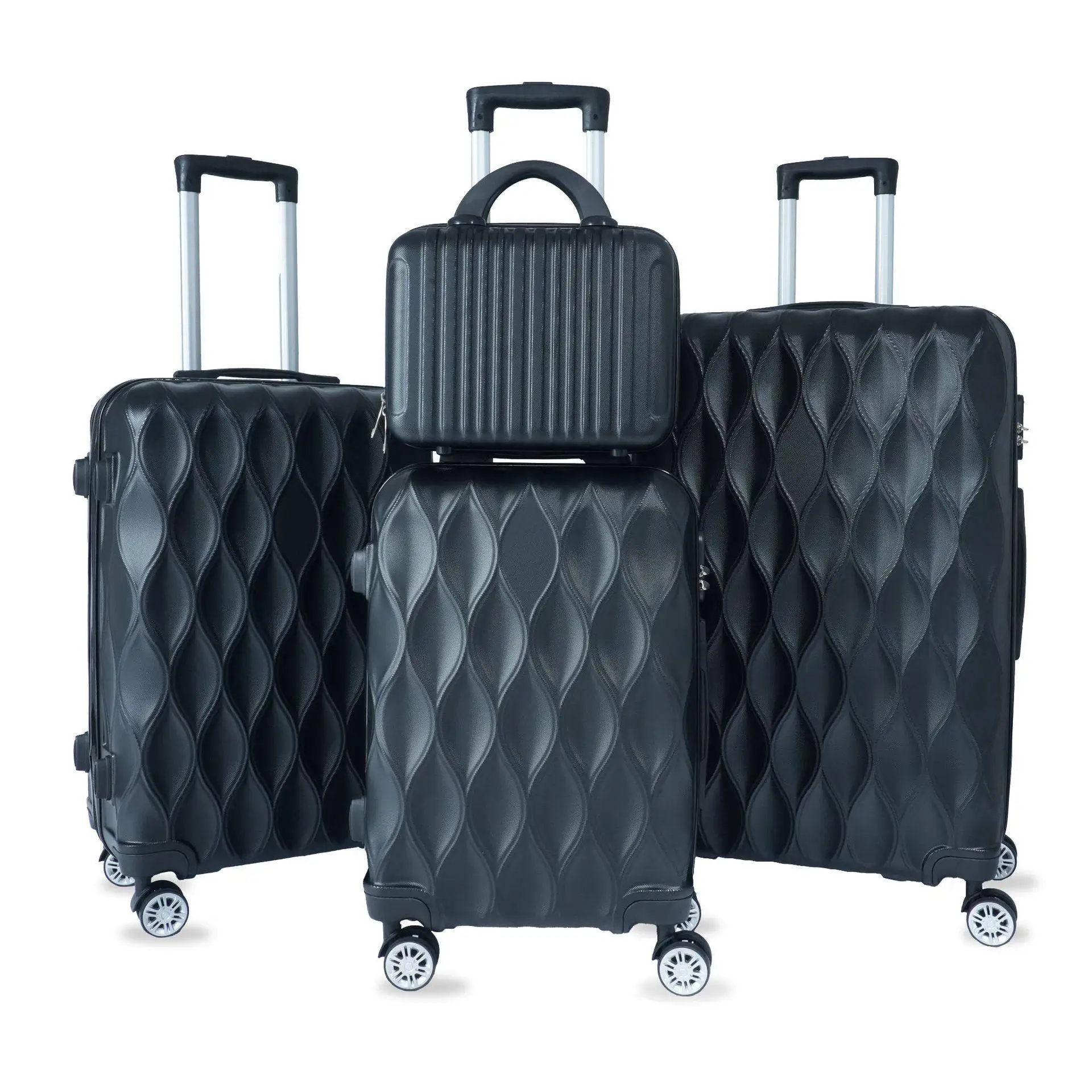 Expandable Suitcase Set 4 Piece Casual Style Polyester  ABS Material with Wheels Unisex New Condition No Lock Included