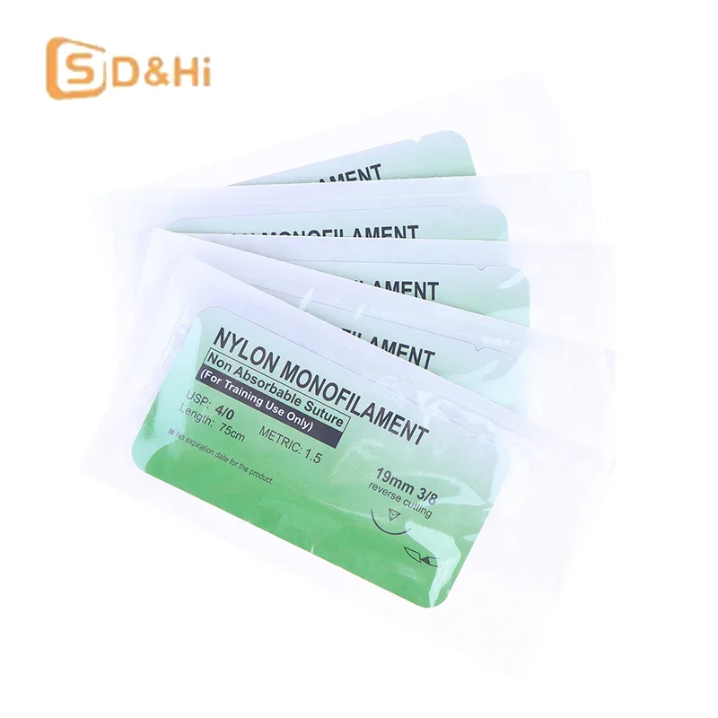 50Pcs 4/0 Medical Thread Suture Nylon Silk Veterinary Practice Suture Kit Non-injured For Medical Students Education