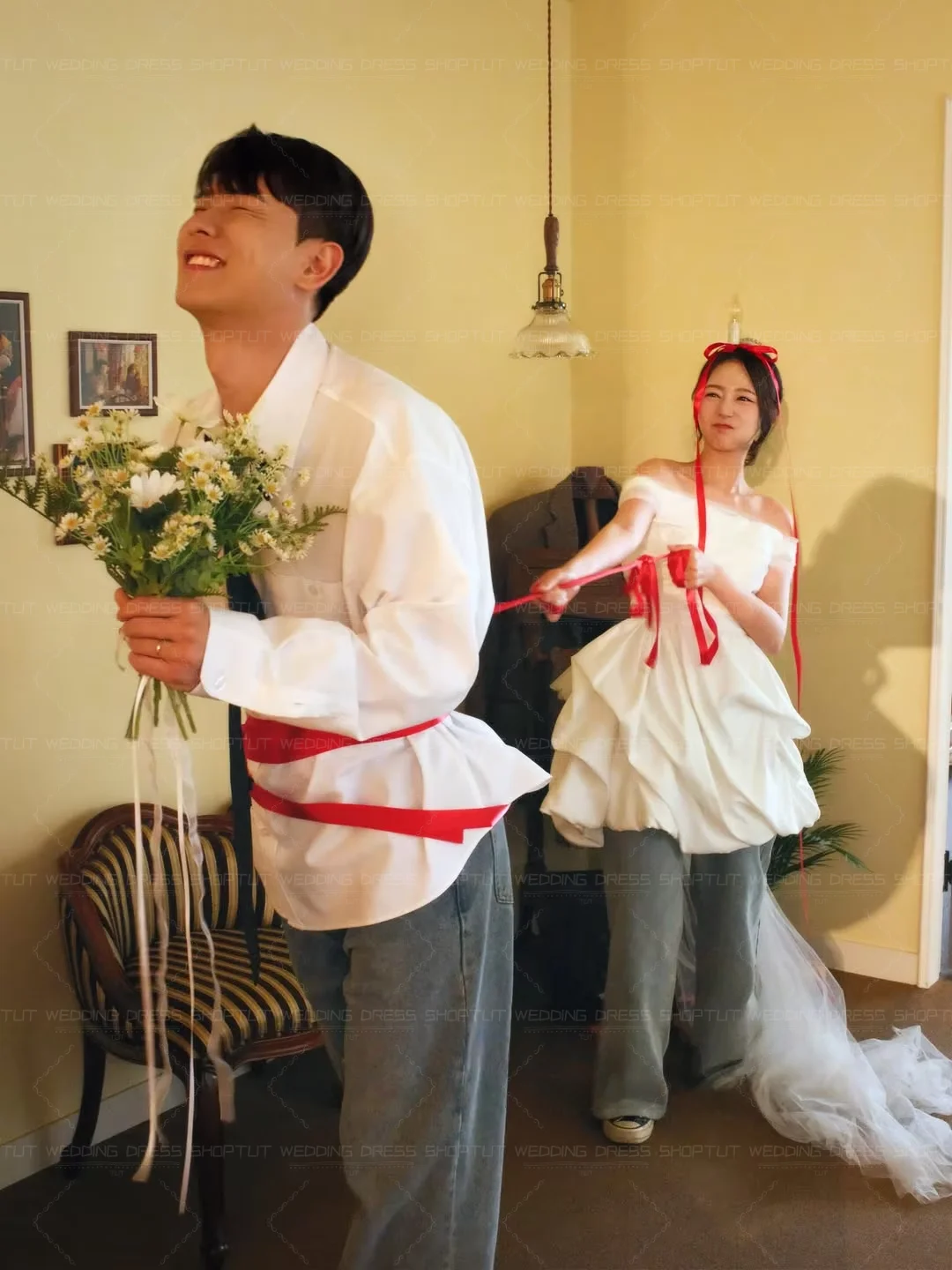 TLIT Simple White Silk Satin A-Line Wedding Dresses Customized 웨딩드레스 Korea Wedding Dresses Photo Shoot Draped Bridal Gowns