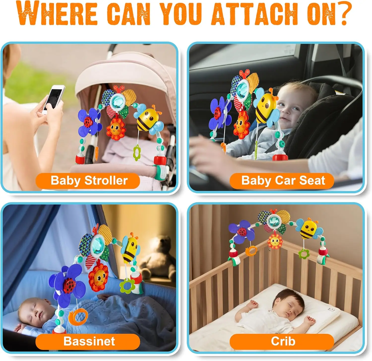 Adjustable Arch Bassinet Toys for Infant & Toddlers, Stroller Arch, Baby Crib Toys with Fascinating Hanging for Stimulating Baby view 3