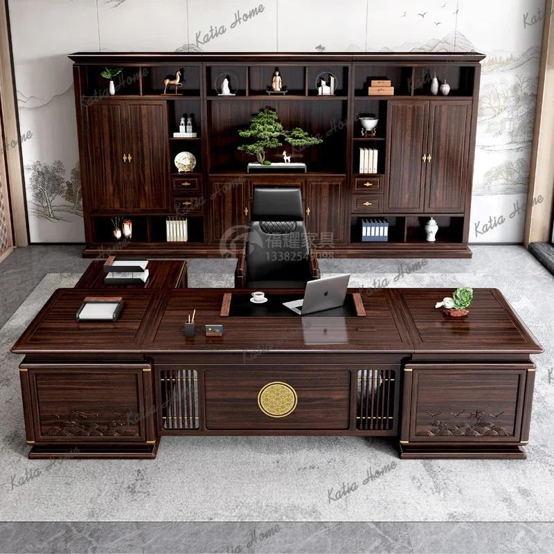 LSWooden Cheap Executive Office Desk Manager Designer Large Drawers Computer Desk Standing Adjustable Scrivania Work Station Tab