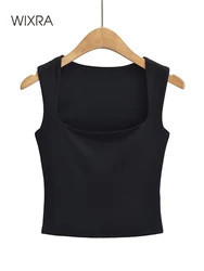 Wixra Women Solid Tank Square Collar Sleeveless Knitted Sexy Female Spring Summer Camisole Top Knitwear