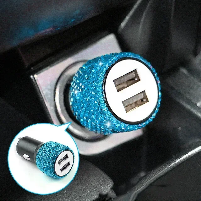 Nieuwe Bling USB Autolader 5V 2.1A Dual Port Snelle Adapter Roze Auto Decor Auto Styling Diamant Auto accessoires Interieur voor Vrouw - afbeelding 1