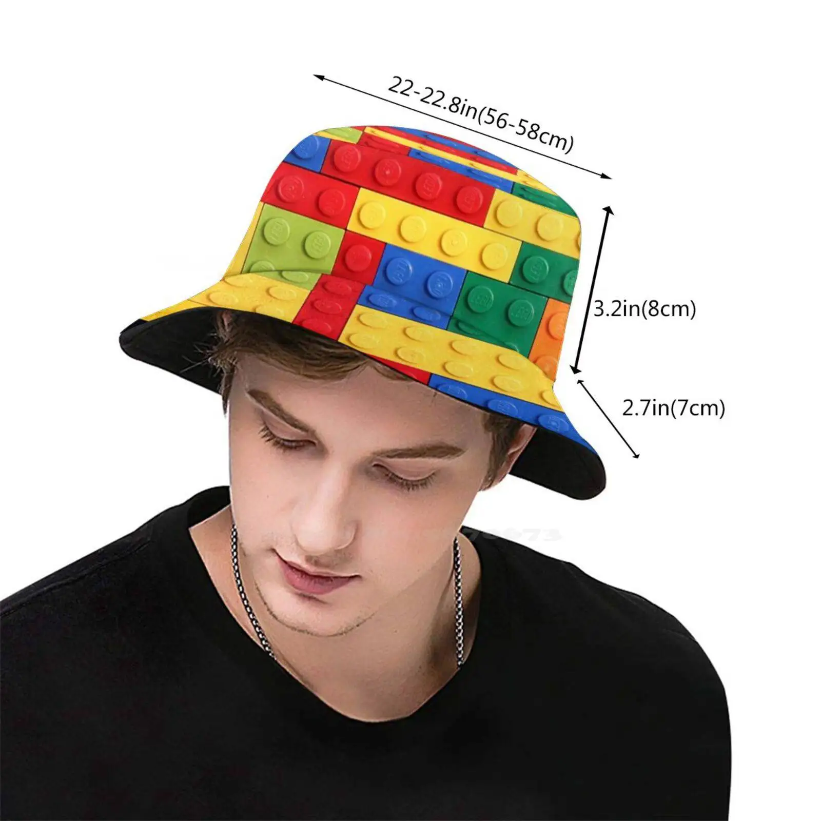 Colorful Bricks Design Knitted Hat Warm Beanie Outdoor Caps Bricks Variety Toy Blue Red Yellow Green Pattern Lines Geometry