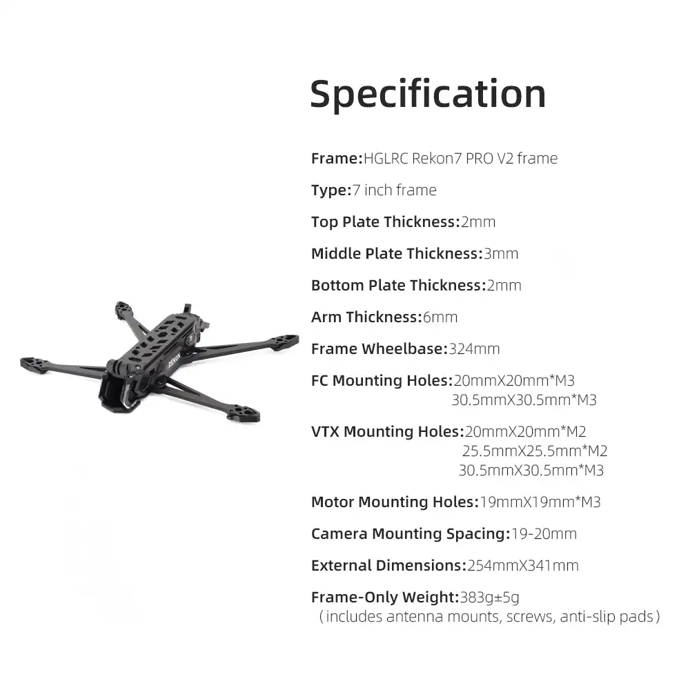 HGLRC Rekon7 PRO V2 7-inch Long-Range FPV Frame Carbon Fiber Drone Racing Frame Kit DIY Quadcopter Parts