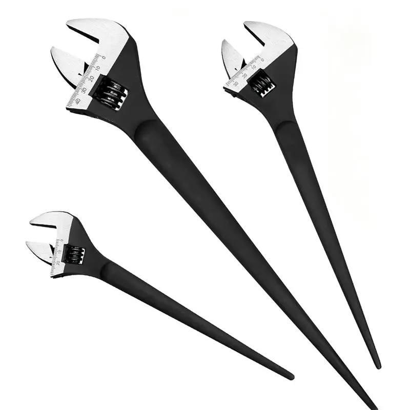 YANA50I CR-V Steel Black 3-Piece Adjustable Spud Wrench Set, SAE And Metric Scale Marked- 10-Inch, 12-Inch, 16-Inch