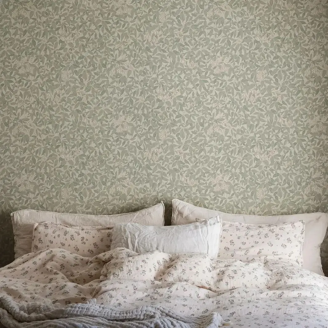 Vintage Leaves Wallpaper Peel and Stick, Garden Green Self-adhesive Wall Wallpaper For Living Room,Or Traditional Un-paste Paper