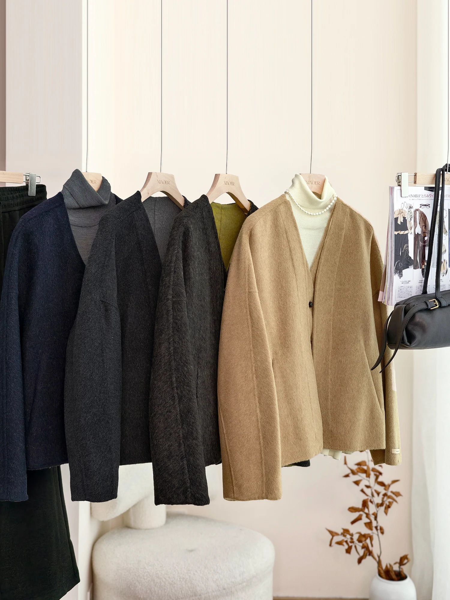 

Пальто ручной работы из двусторонней шерсти, 100% шерстяная ткань, дизайн с имитацией двухслойности, теплое и элегантное, для женщин, от Xiaoairen