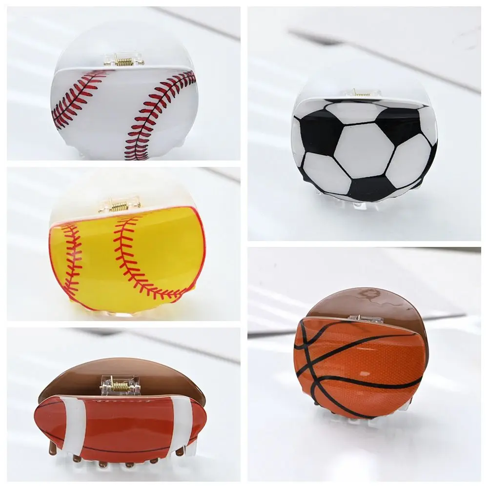 Personalized Rugby Basketball Football Hair Claw Acrylic Geometry Softball Hair Clip Headwear Shark Clip Travel