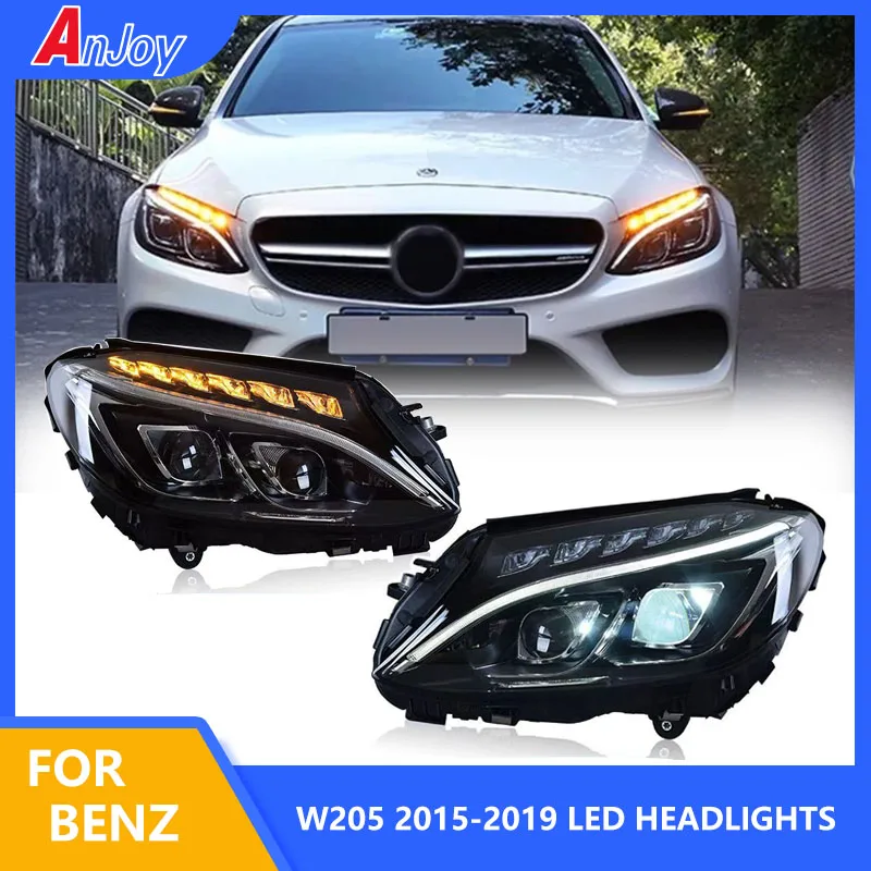 

For Benz W205 Headlights 2015-2019 C180 C200 C260 New All LED Headlight DRL Dynamic turn signal Projector Lens