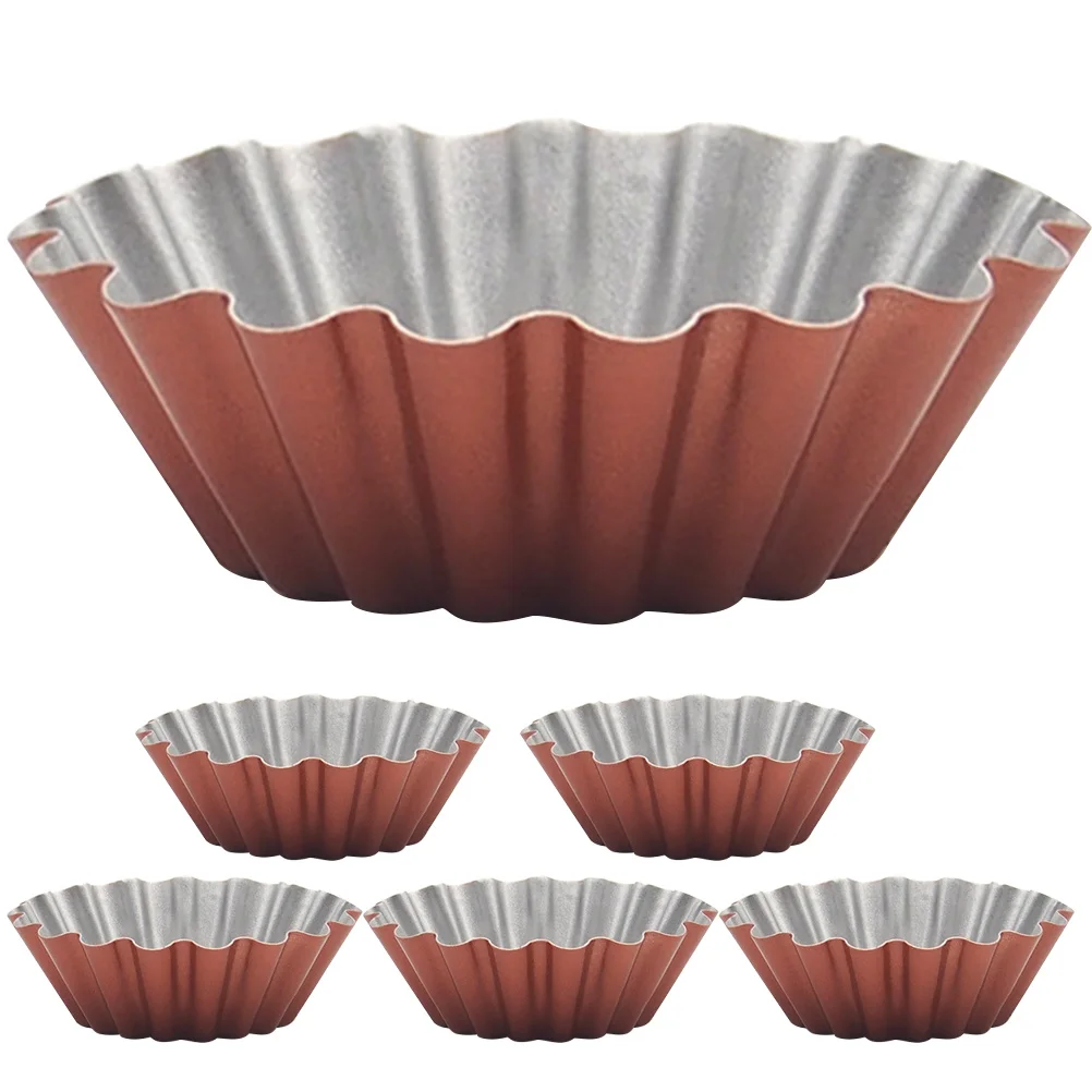 

6pcs Egg Tart Mold Carbon Steel Non-Stick Baking Mold For Diy Pudding Jelly Tart Household Kitchen Use Reusable Muffin Cup Cake