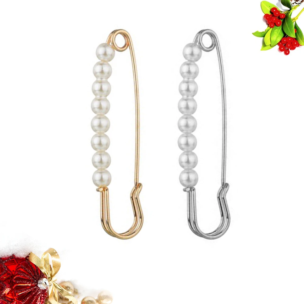 

2pcs Artificial Pearl Lapel Pins Alloy Brooch Breastpin Dress Accessories Decor Party Gift Costume Durable Fashion Trendy