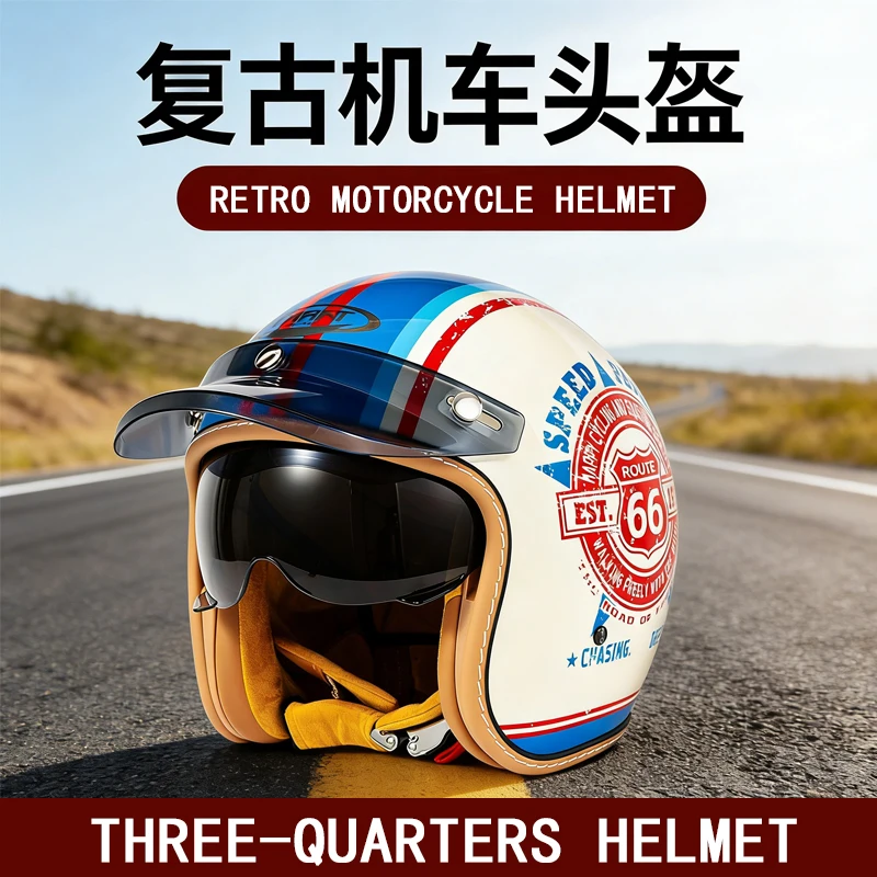 

Summer breathable sunshade three-quarters helmet retro cruise motorcycle motorcycle helmet universal scooter helmet for men and