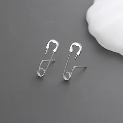 2023 Minimalist Paperclip U-shape Small Stud Earrings for Women Safety Pin 925 Silver Needle Piercing Earrings Punk Jewelry