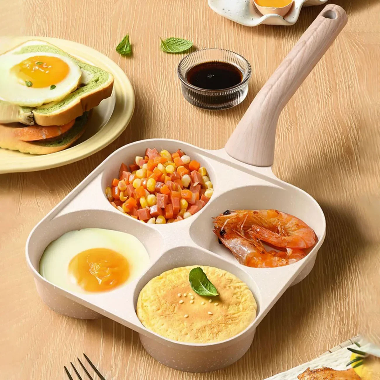 

Non Stick Omelet Pan, 4 Hole Frying Pot, Deepen Medical Stone, Burger Egg Pancake Steak Pan, Cook Tools, New Upgrade, 4 Cup