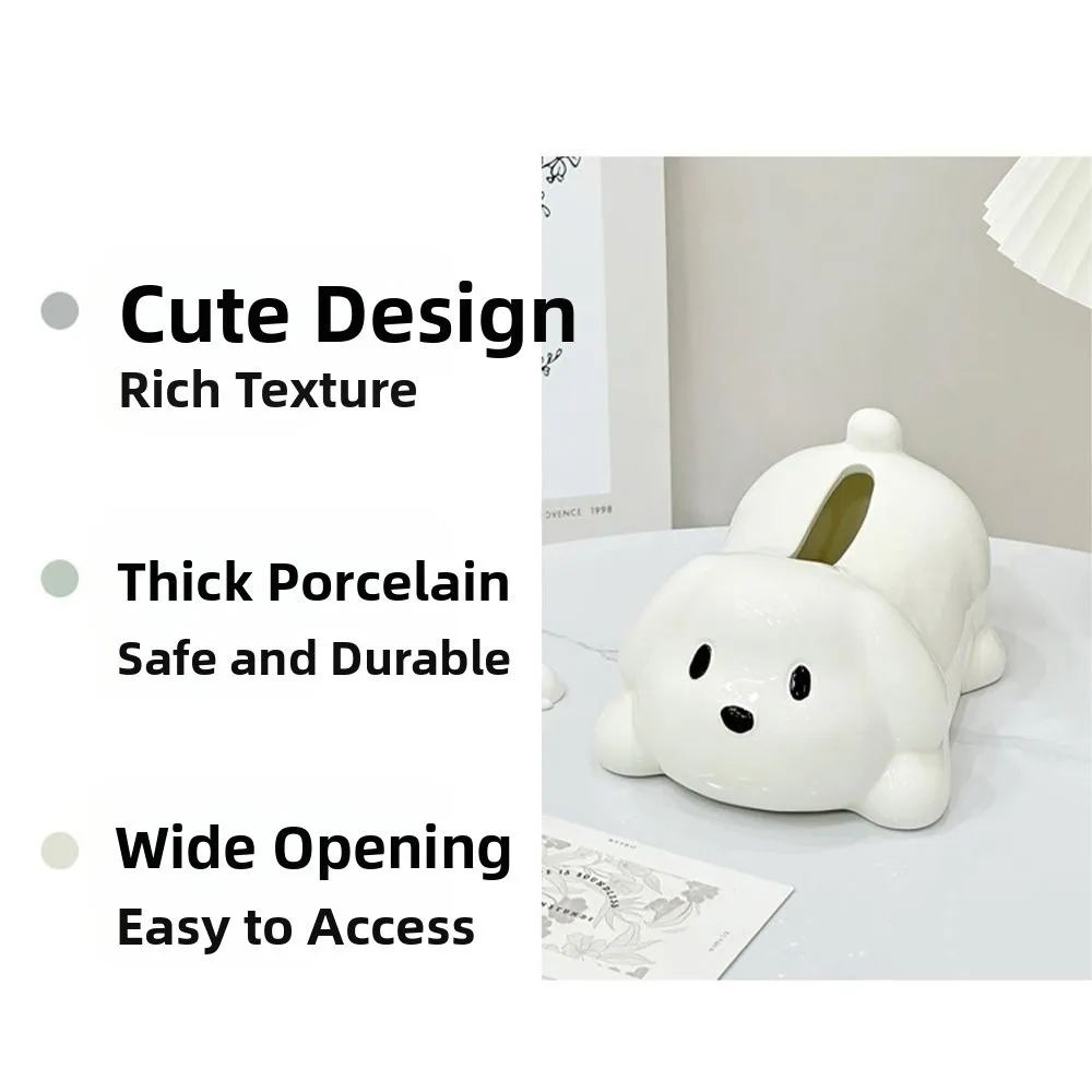 

Home Storage Supplies Ceramic Dog Tissue Box Cute Exquisite Animal Shape Napkin Holder Cartoon Creative Toilet Paper Box Bedroom