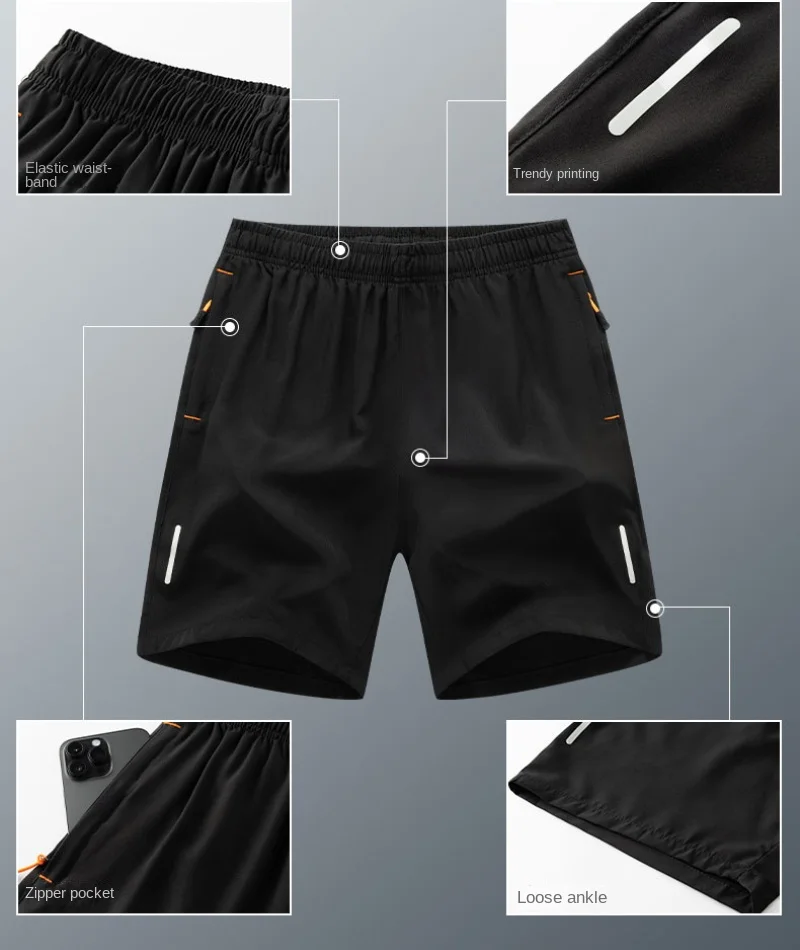 2024 Casual Sports Shorts for Men's Summer Ice Silk Breathable Loose Large Size Cool and Quick Drying Fashion Elastic Casua