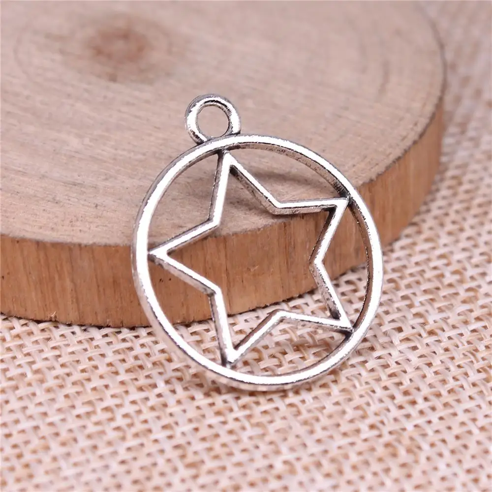 20pcs Charms 28x24mm Round Hollow Star Charms For Jewelry Making DIY Jewelry Components Antique Silver Plated Pendant