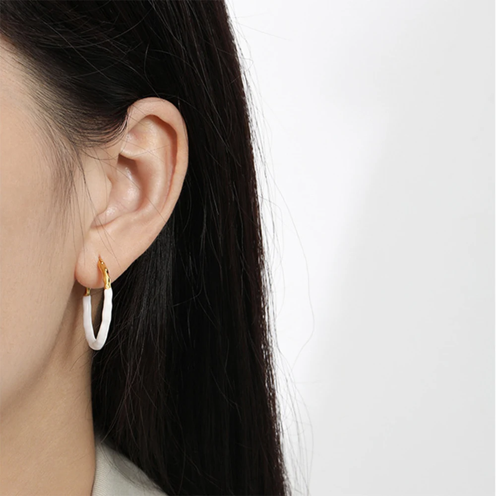 ANDYWEN 925 Sterling Silver Ovals Enamel Blue White Hoops Women Luxury Circle Loops Rock Punk Clips 2022 Women Wedding Jewels