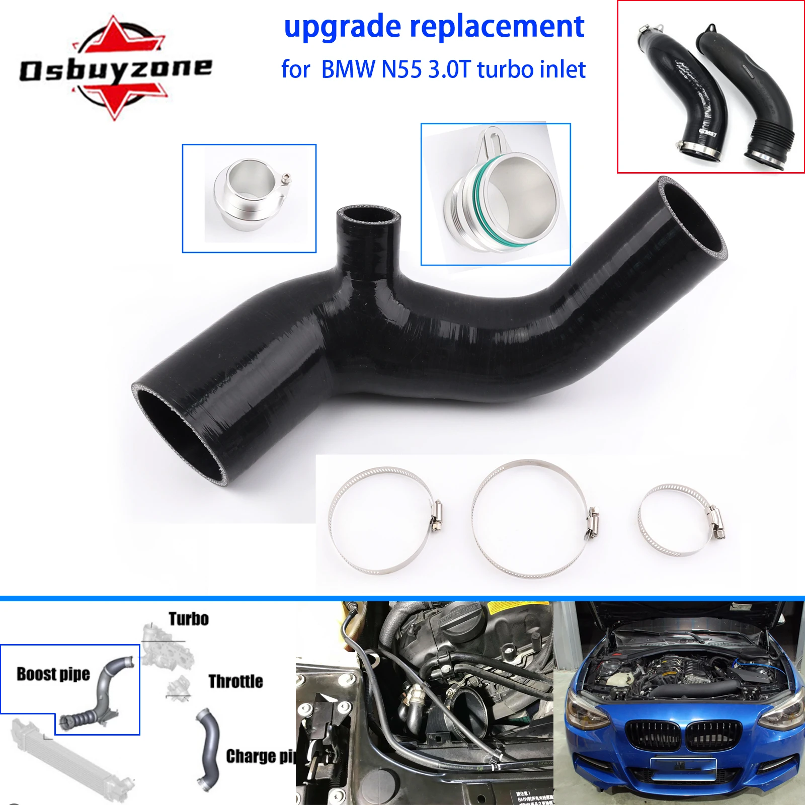 

3.35" hybird turbo inlet pipe upgrade OE replacement for BMW F series 135i 235i 335i 435i M2 N55 3.0T Turbo Boost Inlet Pipe