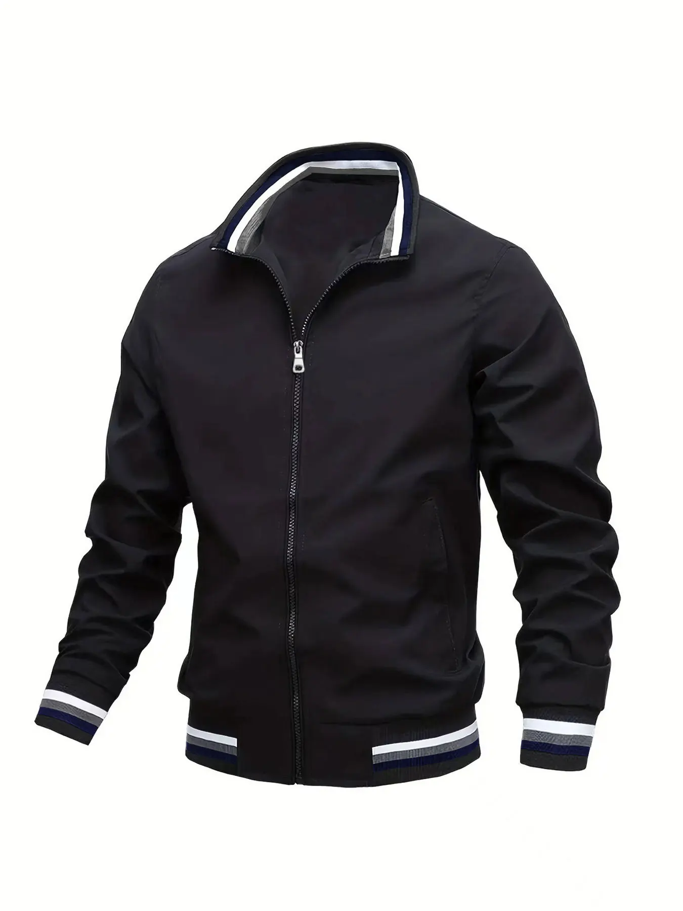 

Men's Spring and Autumn Thin Casual Jacket, Fashionable Solid Color Stand-Up Collar Cardigan, Suitable for Men's Casual and Versatile Outerwear