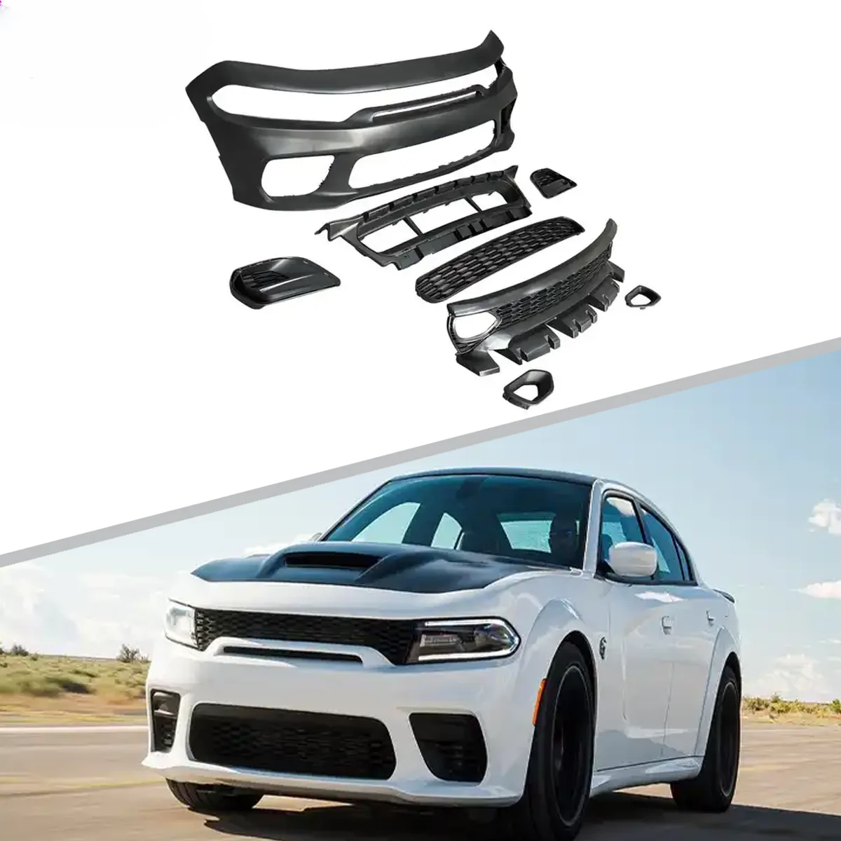 

2021 SRT Style Front Bumper Front Lip Without Fog Lamp Hole Car Bumper For Dodge Charger 2015+