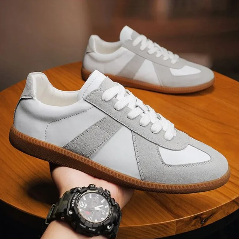 Patchwork Vintage Casual Sports Shoes for Men Leather Hiking Sneakers Women Platform Walking Athletic Shoe Unisex White Loafers