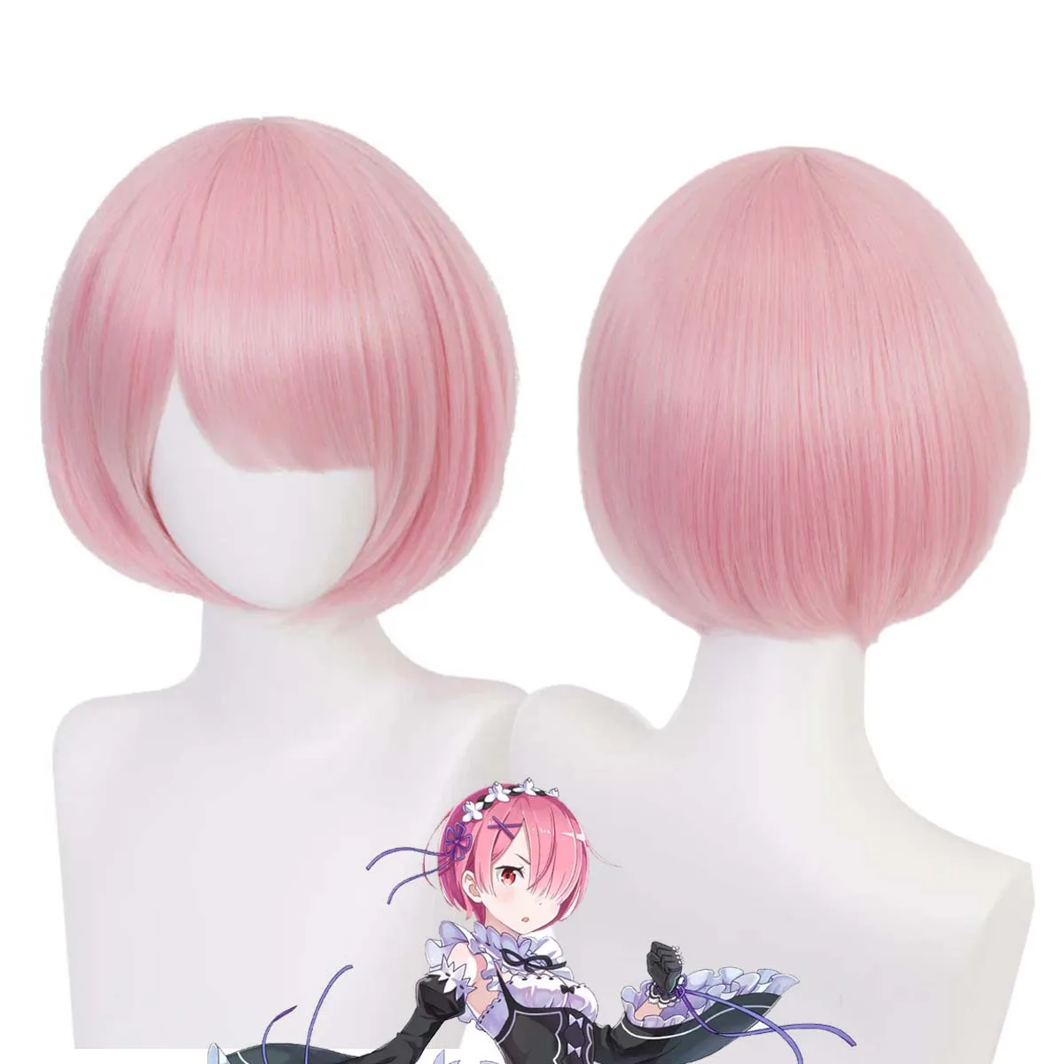 Women Re:Zero Starting Life in Another World Cosplay Rem Blue Ram Pink Cosplay Wig