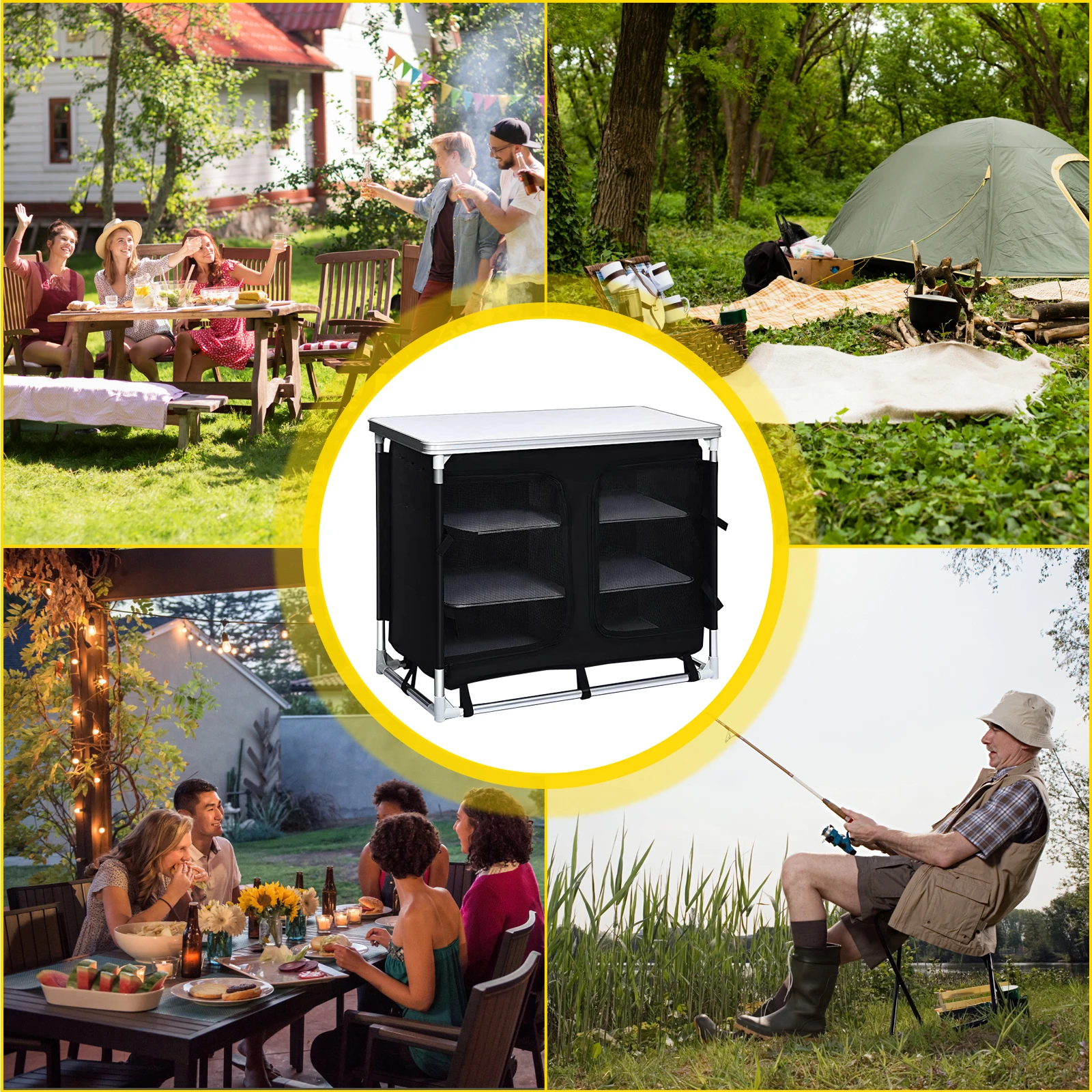 VEVOR 야외 캠핑 접이식 주방 테이블, 알루미늄 요리 캐비닛, 피크닉용 보관 정리 가방 포함