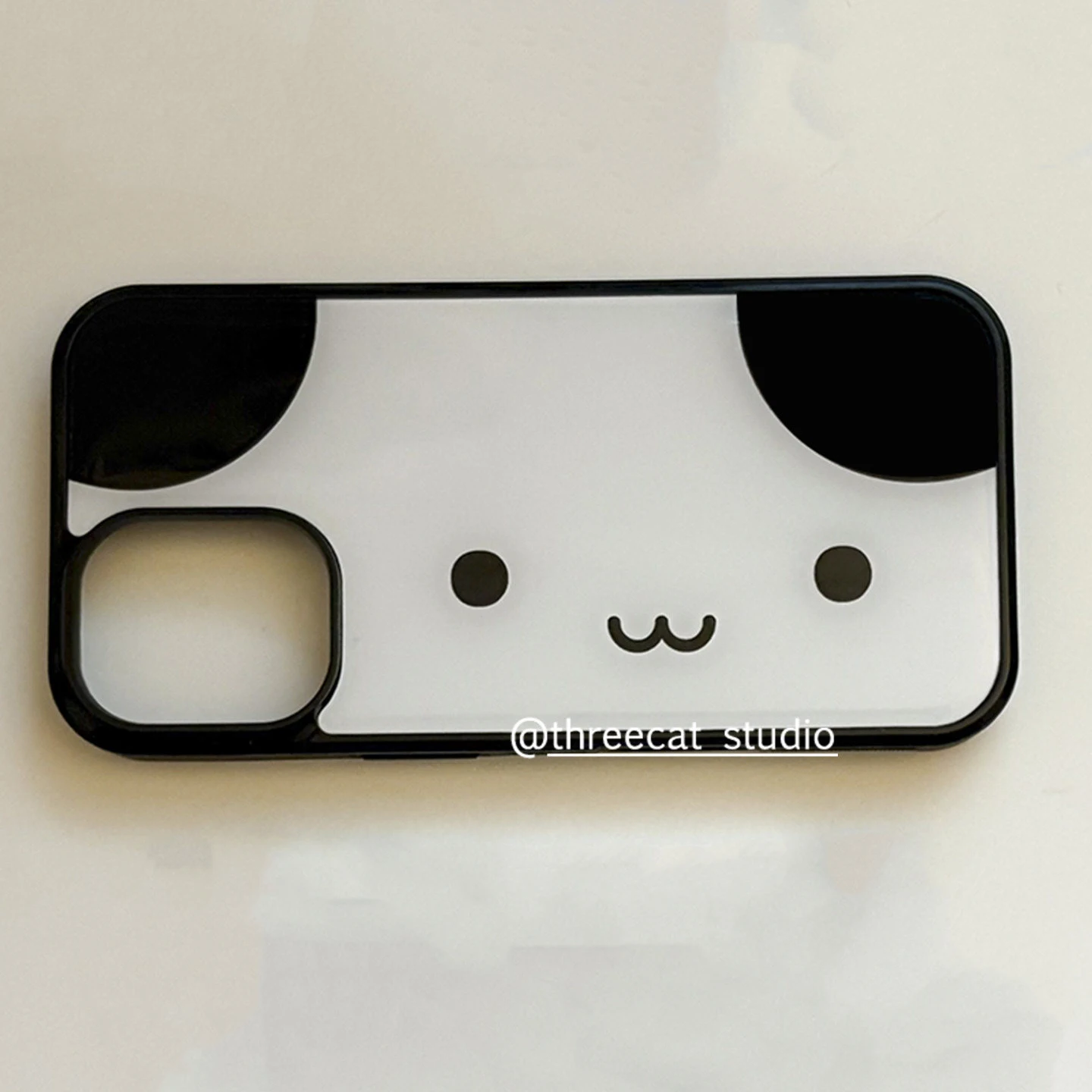 Korean Ins Cute Panda Face Phone Case for IPhone 11 12 13 14 15 16 17 Pro Max X XR 16 Plus Luxury Black Border Cover Case Bumper