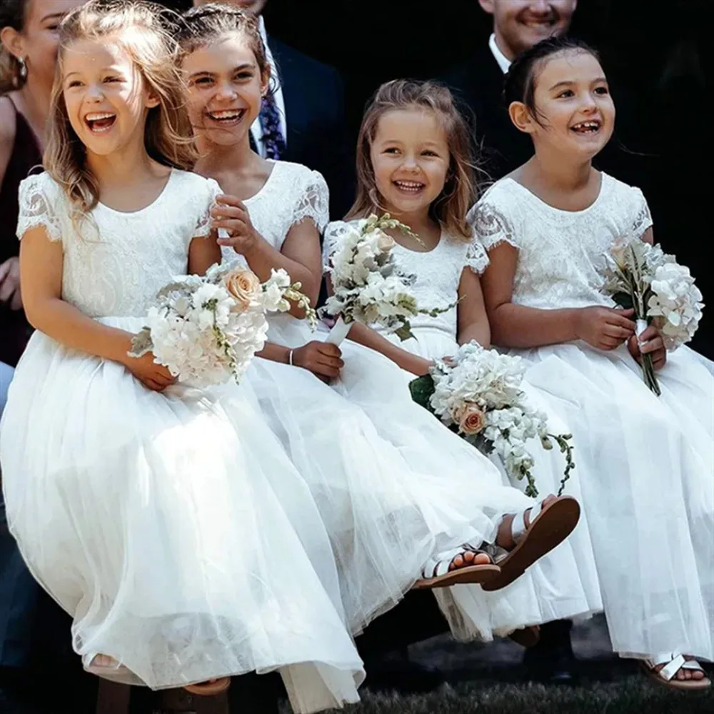 

Customized Elegant Flower Girl Wedding Dress Appliques Lace Princess Birthday Festival Party Dress Kids First Communion Gown