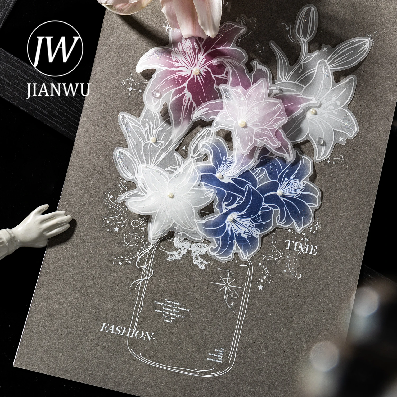 JIANWU Glazed Lily Series Vintage Flower Landscape Material Collage Scrapbooking Sticker Creative DIY Journal Stationery view 3