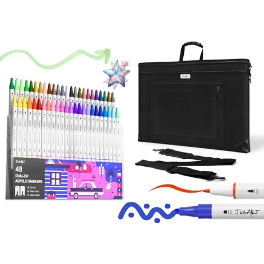 

48 Colors Dual Tip Acrylic Markers + 24×36 Art Portfolio Case