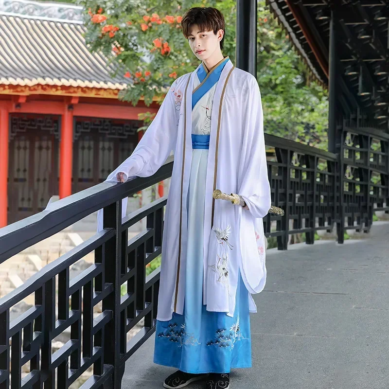 Оригинальный мужской костюм для косплея династии WeiJin Hanfu с вышивкой и градиентом