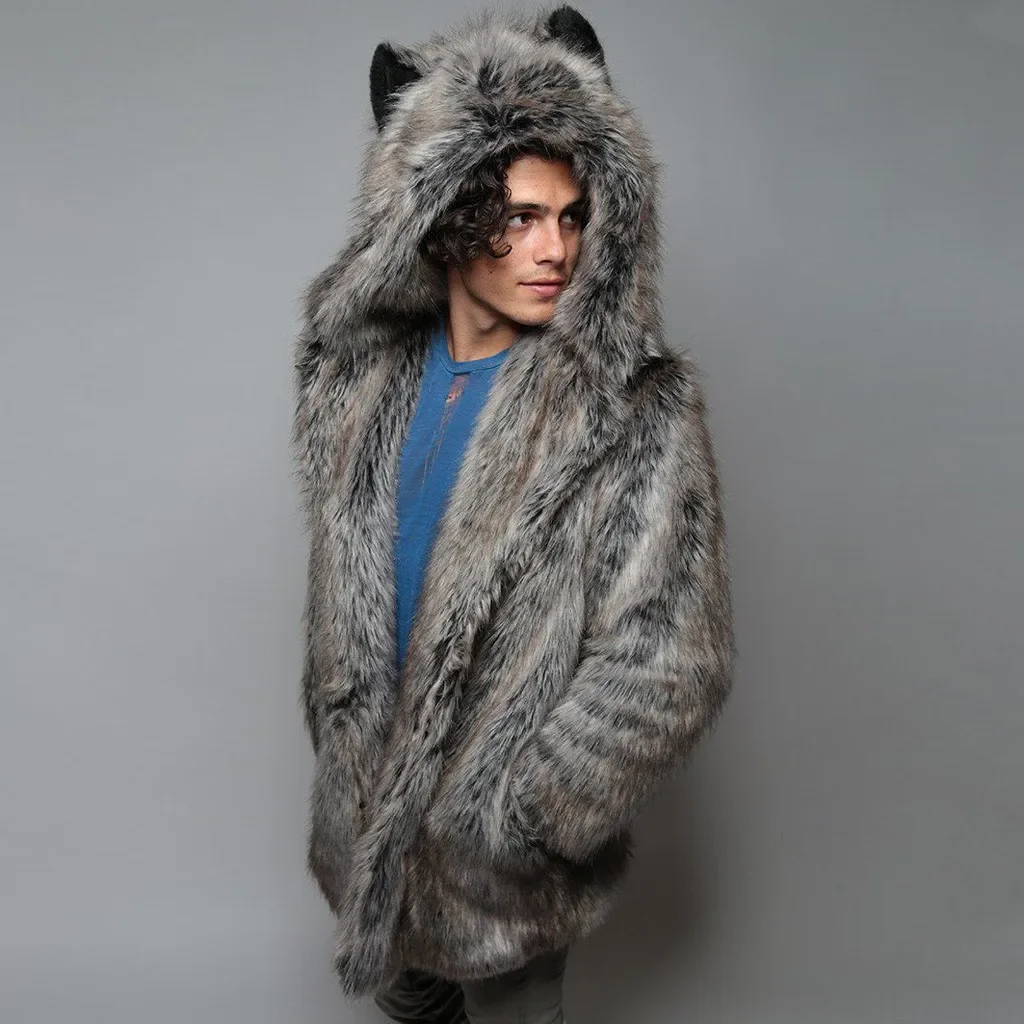 Winter Couple Men Faux Fur Coat 2021 Casual  Women Hooded Fox Fur Jacket Coat Bear Ear Warm Long Sleeve Jacket Overcoat