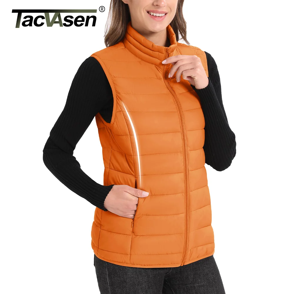 TACVASEN Full Zip Up Puffer Jacket Womens Vest Autumn Winter Warm Sleeveless Padded  Waistcoat Lightweight Tops Outwear Female