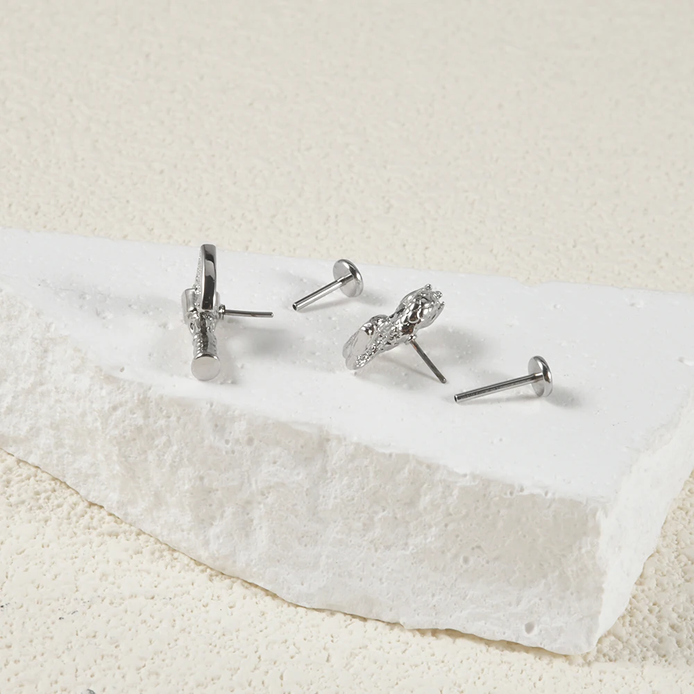 1Pair Push-in Threadless Helix Tragus Wrench  Labret Studs Hip Hop Men Rock Punk Dragon Kit Design Earrings Halloween Jewelry